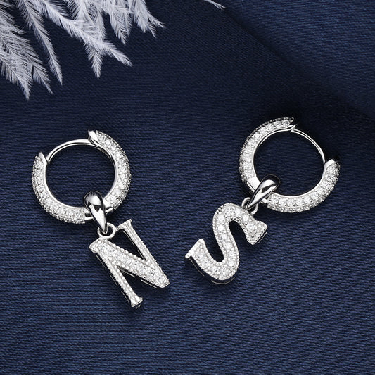 White Gold Iced Out Letter Earrings