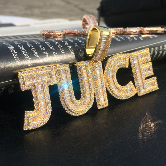 14K/White/Rose Gold Diamond English Letter Juice Pendant