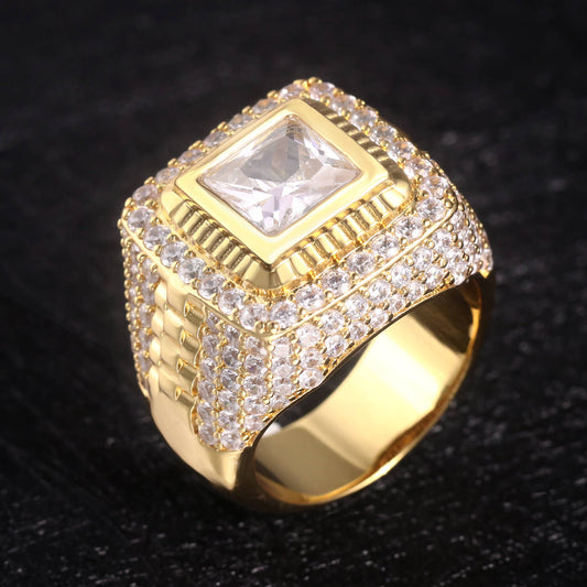 14K Gold Iced Out Square Ring