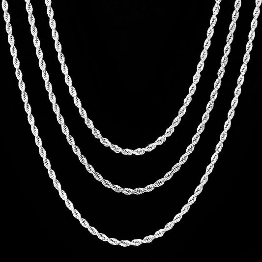 4MM White Gold Rope Chain Necklace