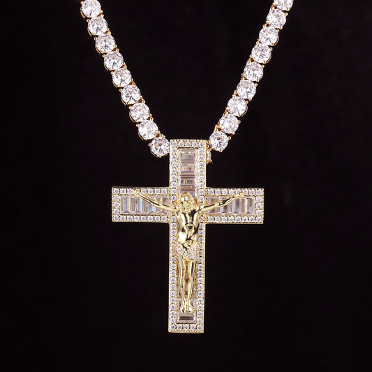 14K Gold Iced Jesus Cross Pendant