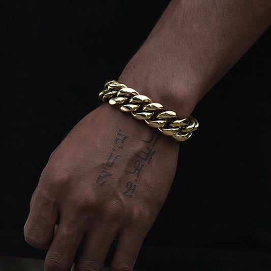 14K Gold Plated Iced Out  Clasp Miami Cuban Link Bracelet