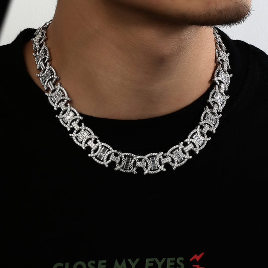 White Gold Plated Iced Out Round Design Fashion Link Chain Necklace