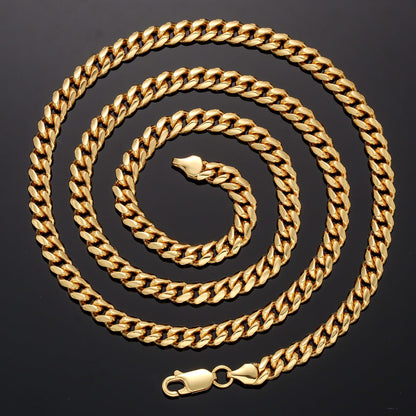 5MM Gold Plated Lobster Lock Miami Cuban Link Chain Necklace