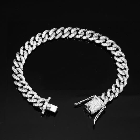 8MM White Gold Plated Iced Out Micro Cuban Link Bracelet