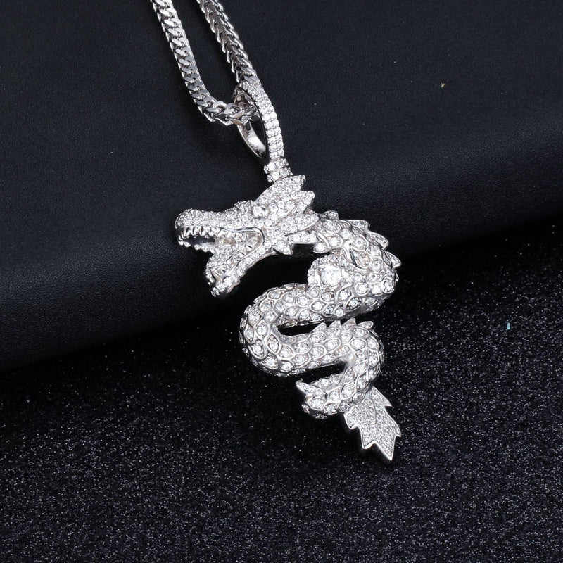 White Gold Plated Chinese Dragon Pendant