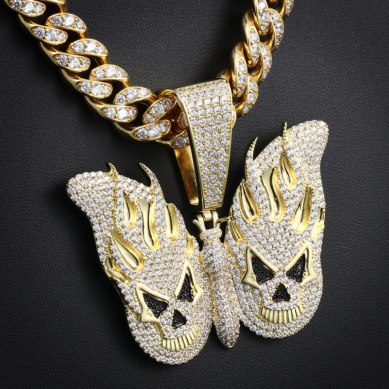 14k Gold Iced Evil Butterfly Pendant