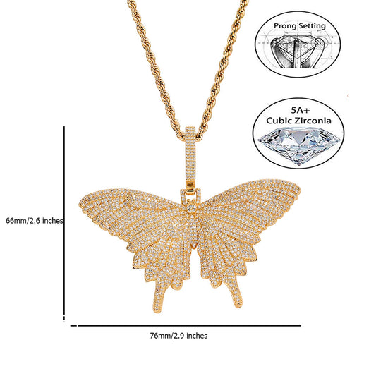 14K Gold Iced Out Butterfly Pendant