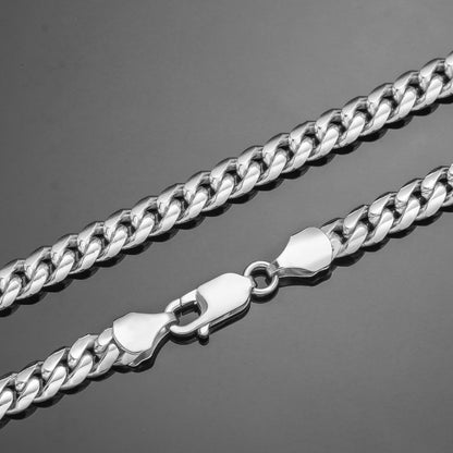 3/4/5/6MM White Gold Plated Lobster Lock Miami Cuban Link Chain Necklace