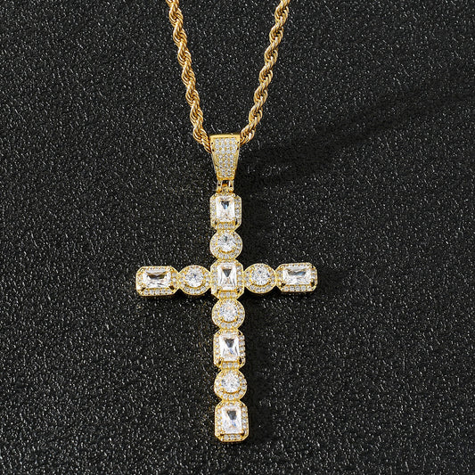 Gold/White Gold Zircon Cross Pendant