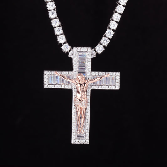 White Gold Iced Jesus Cross Pendant