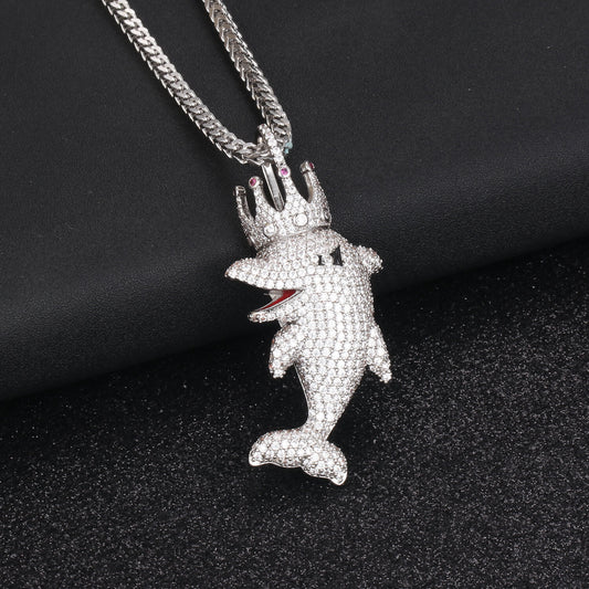 White Gold Iced King Dolphin Pendants