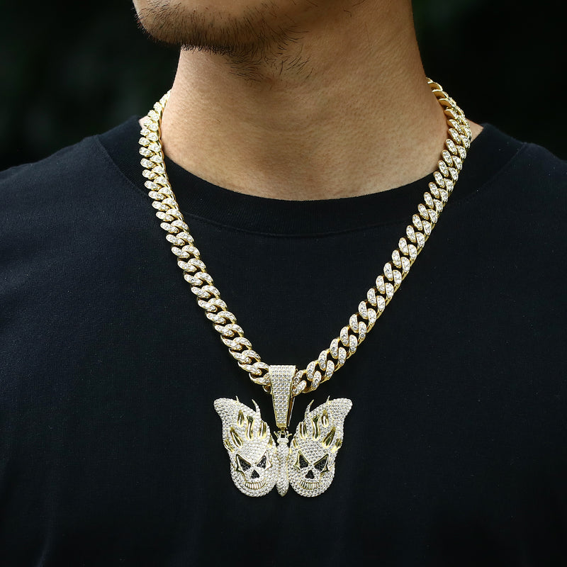 14k Gold Iced Evil Butterfly Pendant