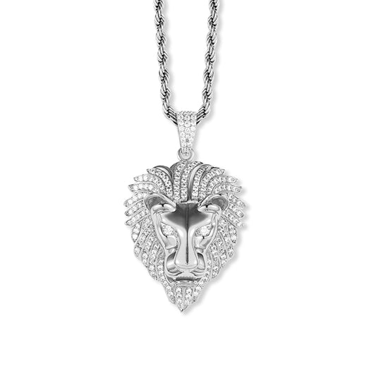 White Gold Iced Out Lion Pendant