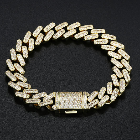 14K Gold Iced Out Prong Cuban Link Bracelet