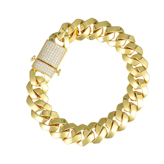 15MM 18K Mens  Gold Plated Miami Cuban Link Bracelet