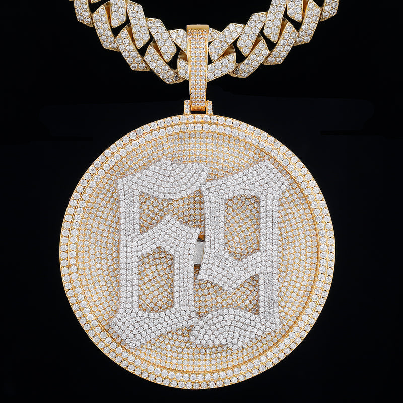 Gold Disc Pendant Set With Diamonds - Customised Number