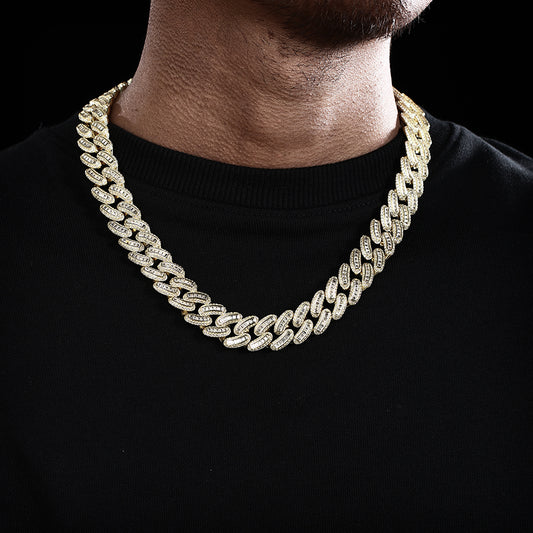 18MM 18K Gold Plated Iced Out Baguette Cuban Link Chain Necklace