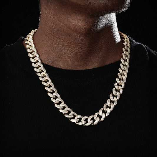 15MM 18K Gold Plated Chunky Iced out Cuban Link Chain Necklace