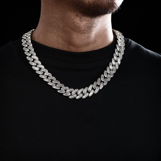 18MM White Gold Plated Iced Out Baguette Cuban Link Chain Necklace