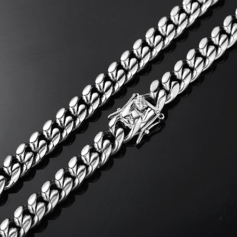 8MM White Gold Plated Miami Cuban Link Chain Necklace