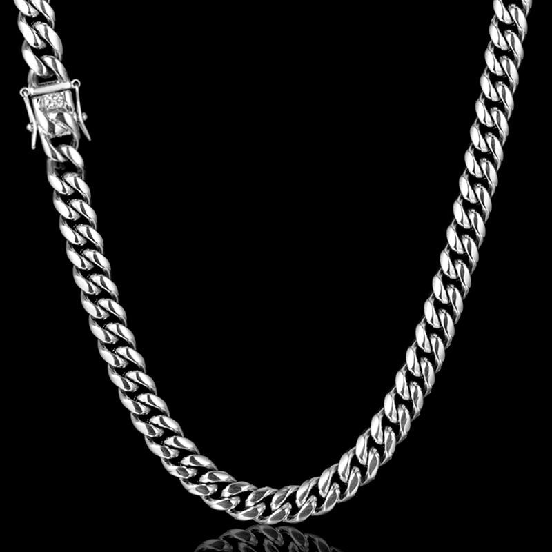 8MM White Gold Plated Miami Cuban Link Chain Necklace