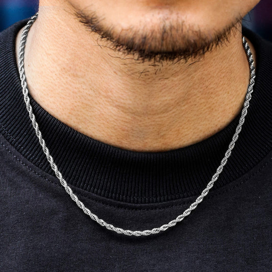 3MM White Gold Rope Chain Neckalce