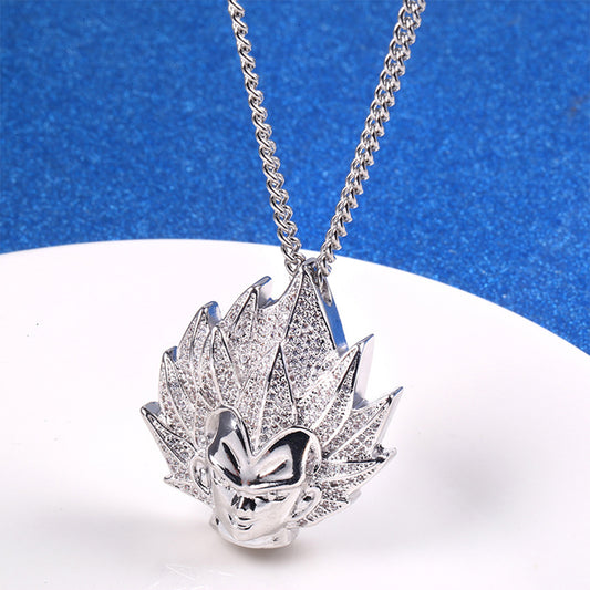 White Gold Iced Out Super Saiyan Pendant