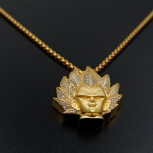 18K Gold Iced Out Super Saiyan Pendant