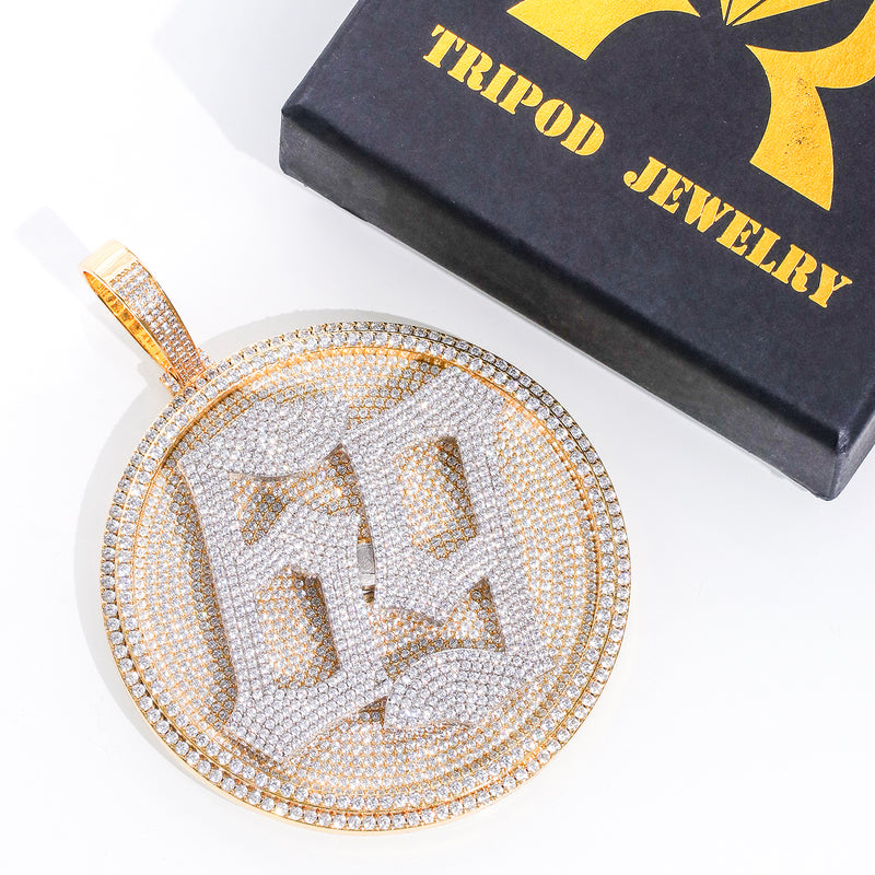 Gold Disc Pendant Set With Diamonds - Customised Number