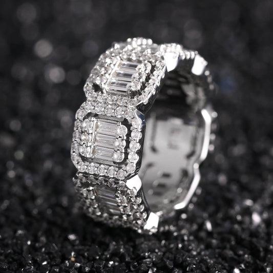 White Gold Iced Out Four Claws Baguette Ring