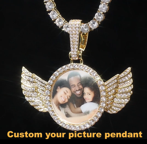 Iced Custom AngeL Wings Photo Pendant