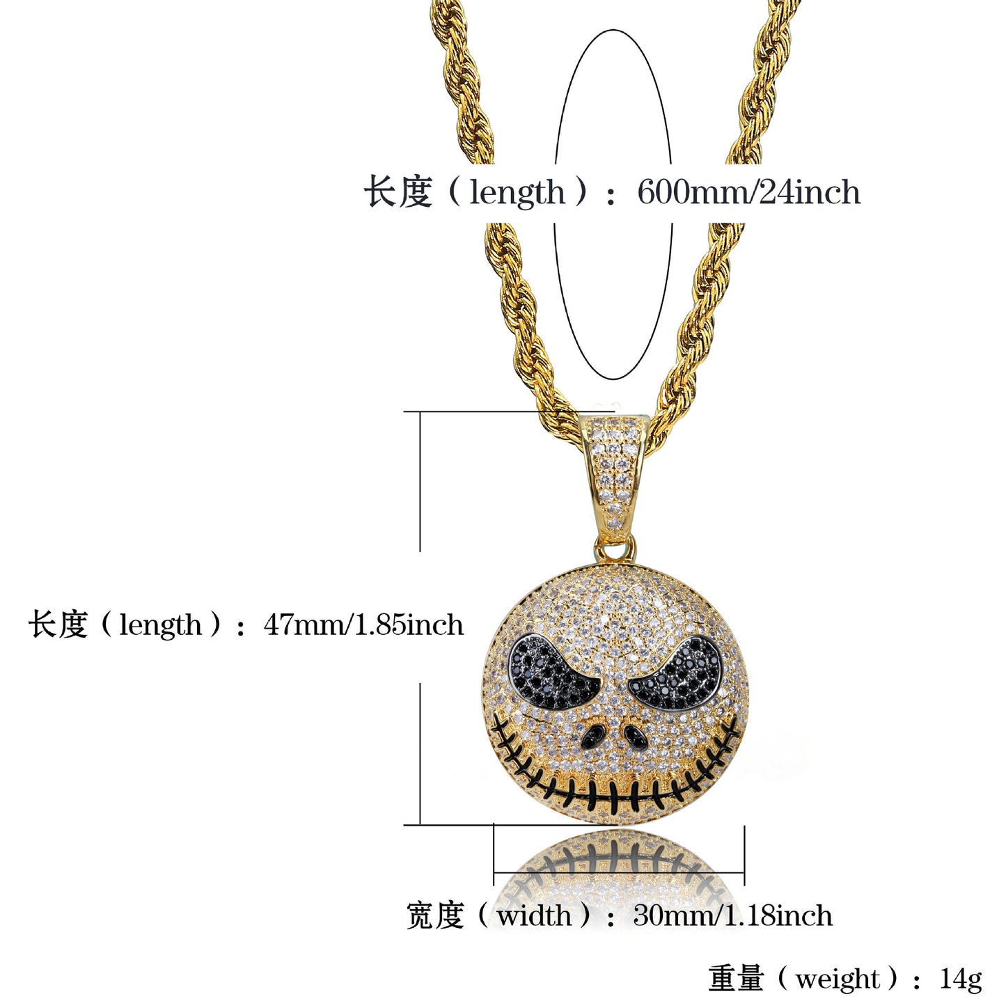 18K Gold Iced Jack Skellington Pendant