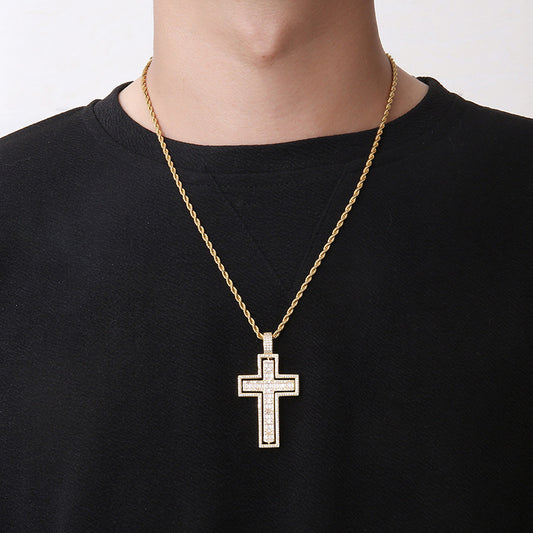 14k Gold Iced 2 Sides Cross Pendant