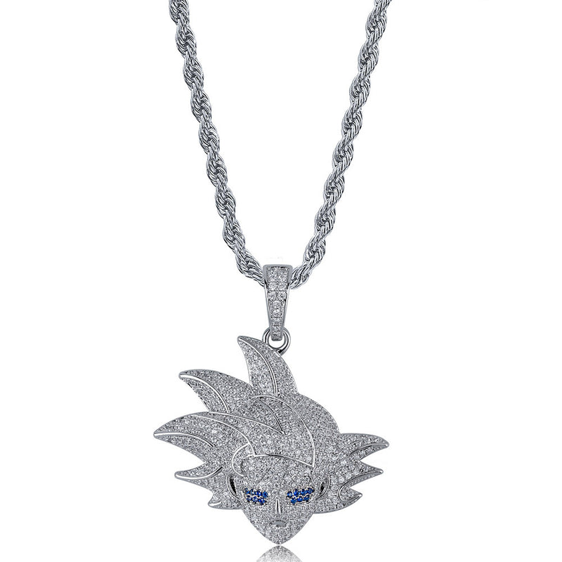 White Gold Iced Goku Pendant