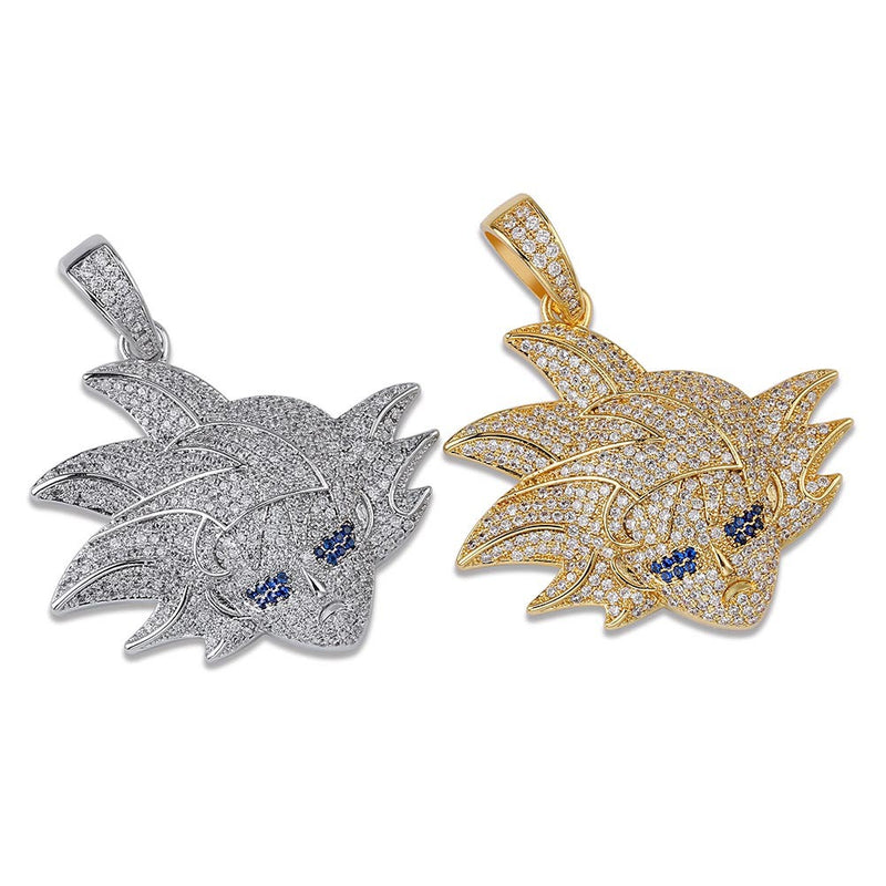 White Gold Iced Goku Pendant