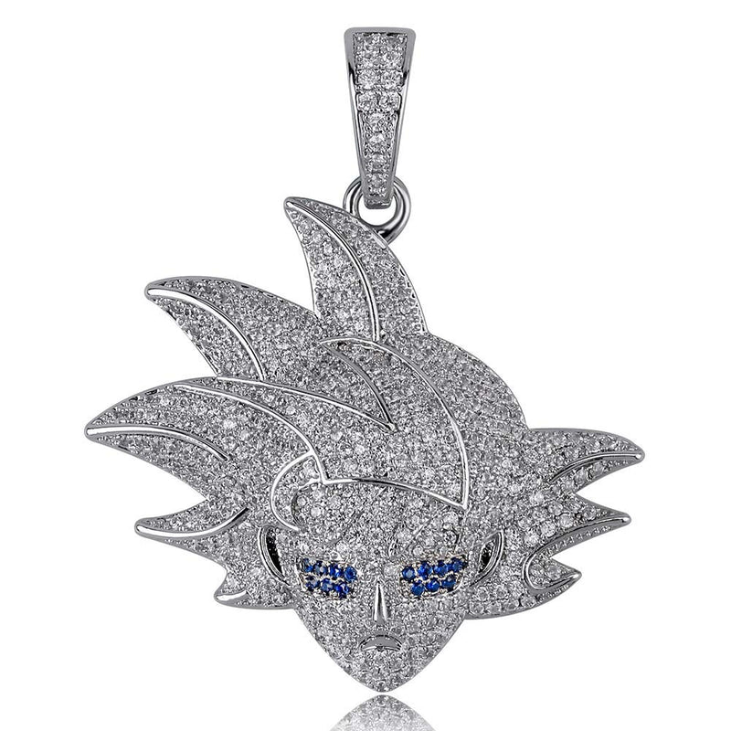 White Gold Iced Goku Pendant