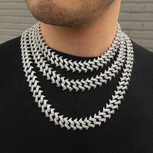 18MM White Gold Plated Simulated Iced Out Cuban Link Chain Necklace