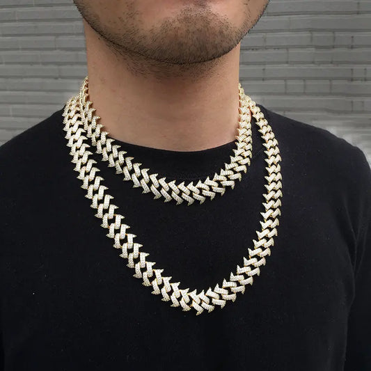 18MM 14K Gold Plated Simulated Iced Out Cuban Link Chain Necklace - Tripodjewelry