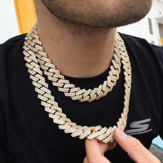 19MM 18K Gold Plated Prong Iced Out Cuban Link Chain Necklace