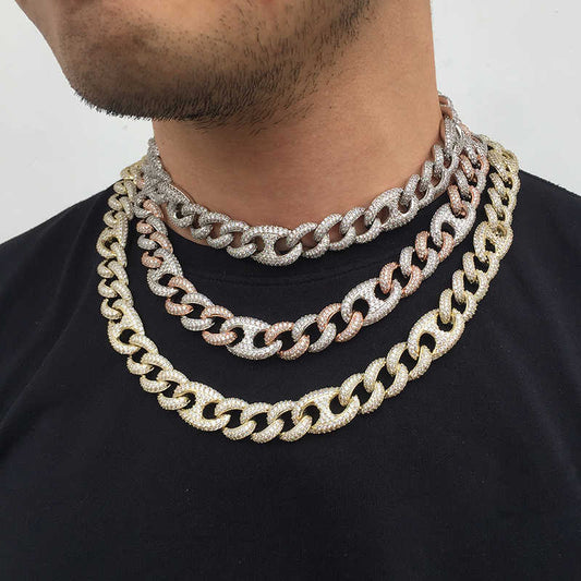 15MM 18K Gold Plated Iced Out Cuban Link Chain Necklace