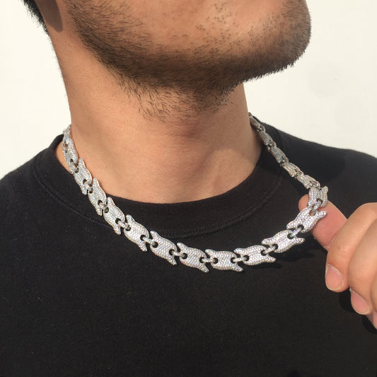 12MM White Gold Plated Spiked Iced out Link Chain