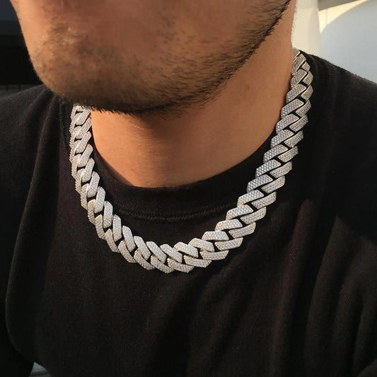 19MM White Gold Plated Chunky Iced out Cuban Link Chain Necklace - Tripodjewelry