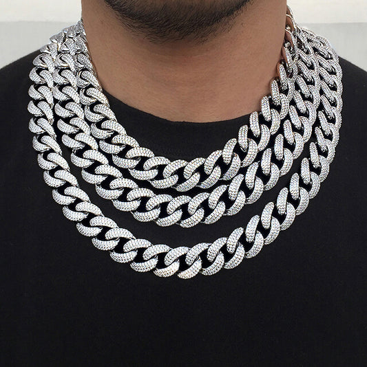 15MM White Gold Plated Chunky Iced out Cuban Link Chain Necklace