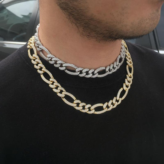 12MM White Gold Plated Iced Out Figaro Chain