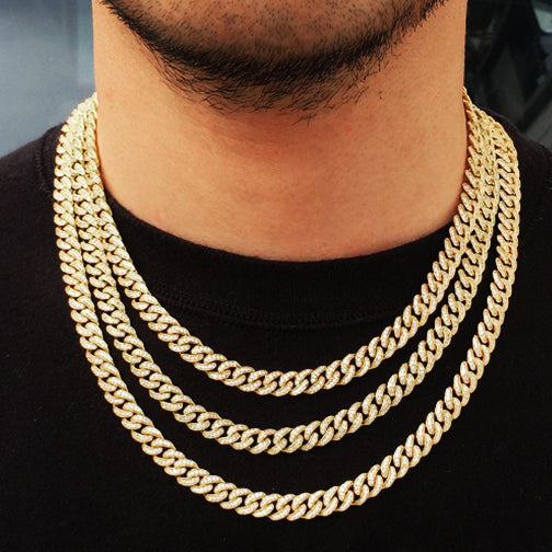 8MM 14K Gold Diamond Micro Cuban Link Chain Necklace