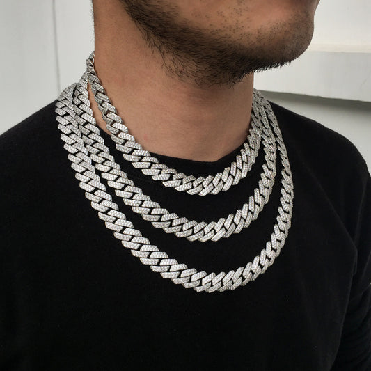 15MM White Gold Prong Diamond Cuban Link Chain Necklace