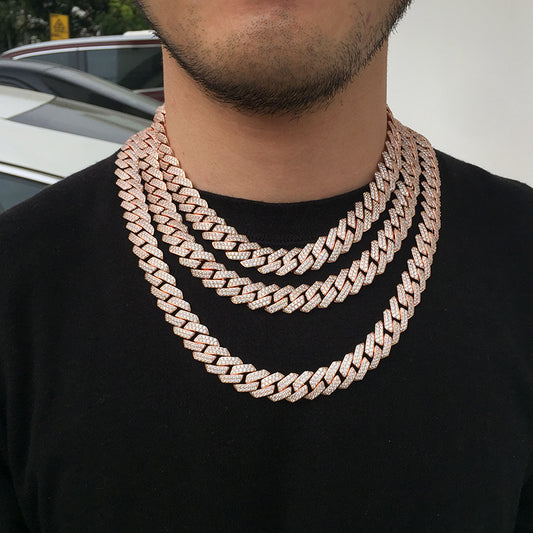 15MM Rose Gold Prong Diamond Cuban Link Chain Necklace