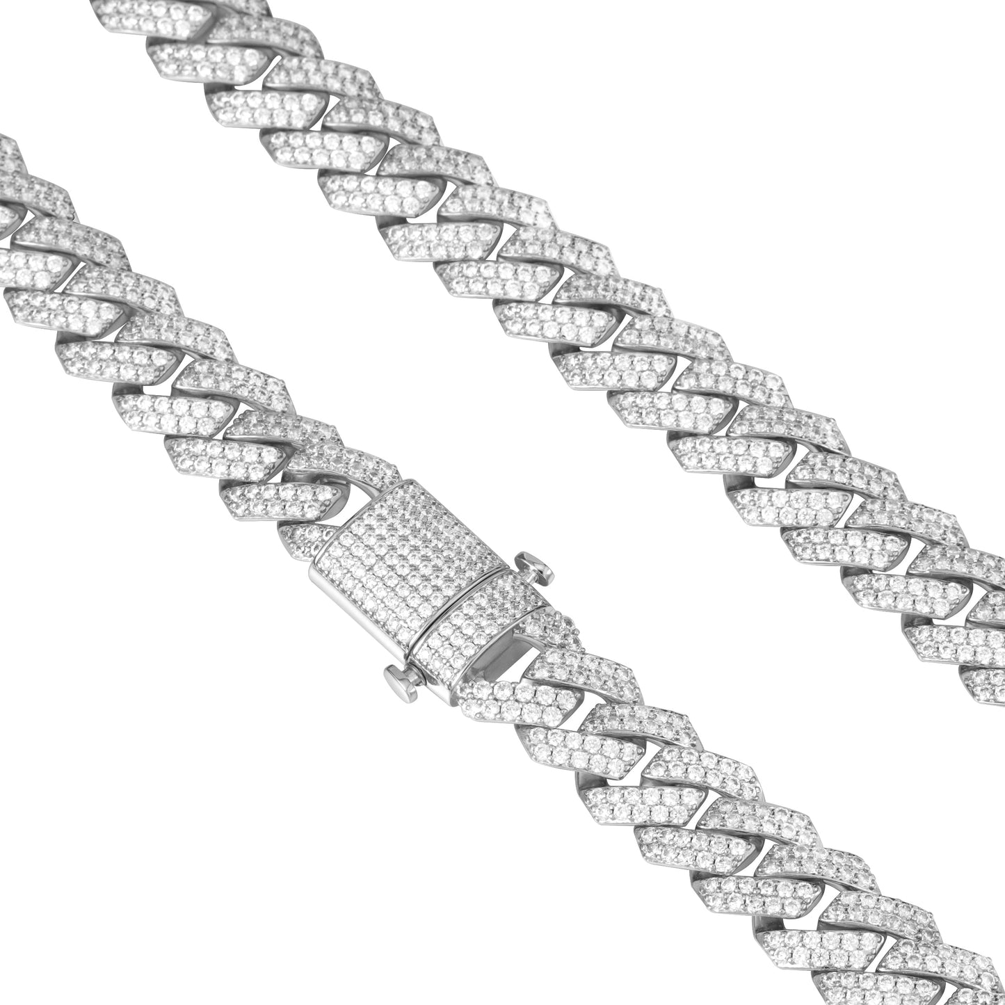 15MM White Gold Prong Diamond Cuban Link Chain Necklace Tripodjewelry