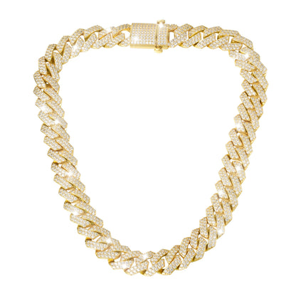 15MM 18K Gold Prong Diamond Cuban Link Chain Necklace Tripodjewelry